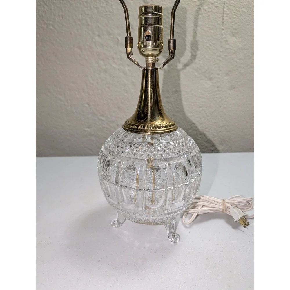 Vintage Crystal Footed Lamp Boudoir Waterford Style MCM Regency‎